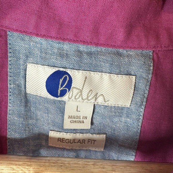 Boden Shirt Mens Large Berry Linen Blend Casual Sun Holiday Lightweight Top - Picture 5 of 12